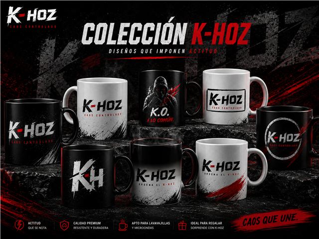 Colección de mugs personalizados K-HOZ con diseños urbanos y frases